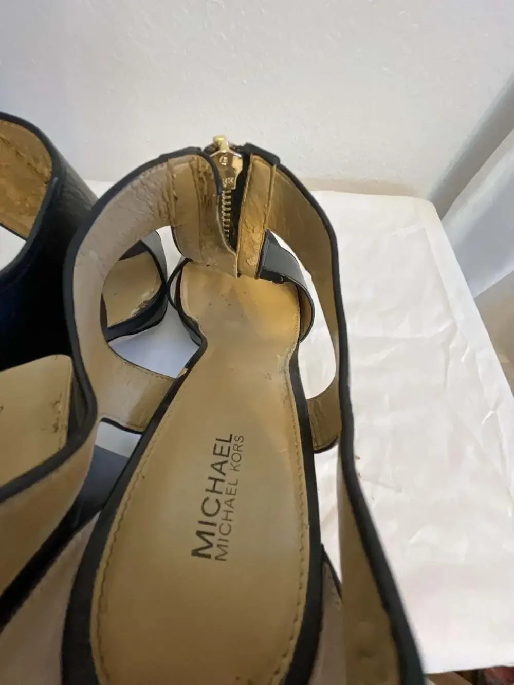 Michael Kors Berkley Black Leather Front-Zip Platform Sandals Women’s 11